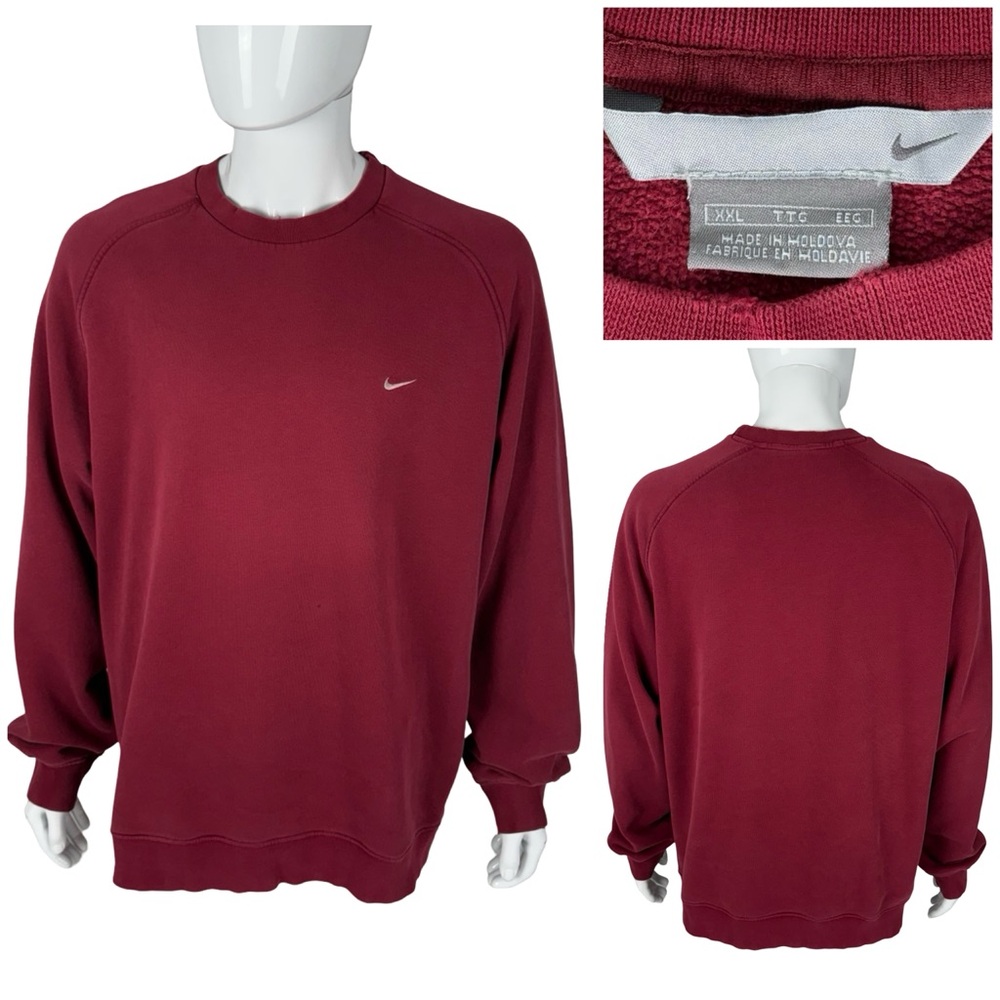 Nike Mens Medium Swoosh Crewneck Sweatshirt Red Burgundy Vintage  Travis Y2K